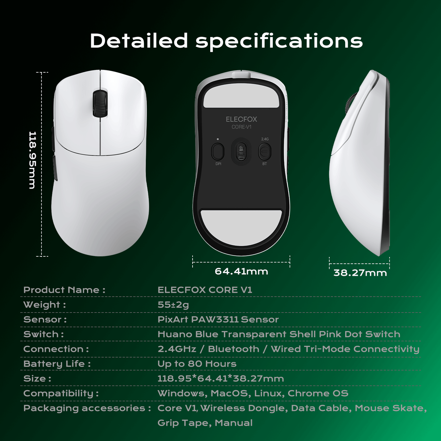 Elecfox Core V1 Tri-mode Wireless Gaming Mouse
