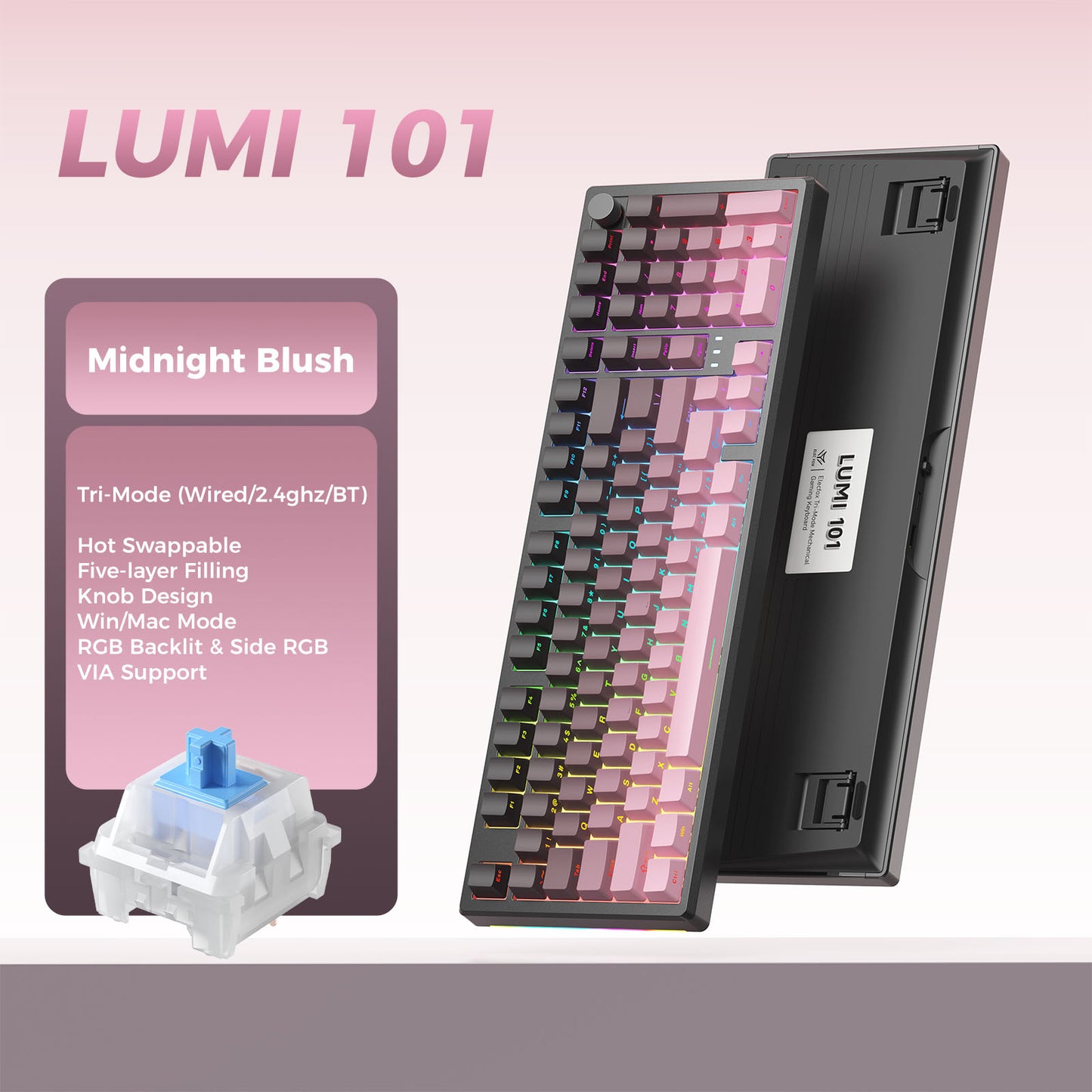 LUMI 101 Mechanical Keyboard Wired & Wireless Bluetooth RGB Tri-Mode Gaming Keyboard