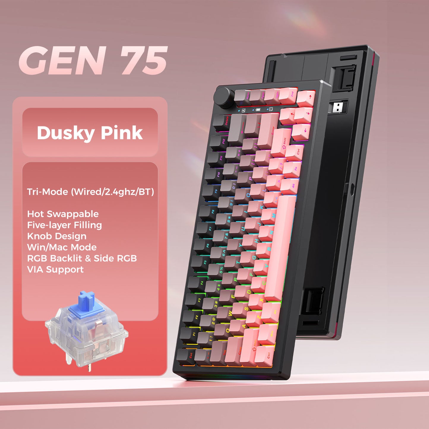 GEN 75 Mechanical Keyboard Wired & Wireless Bluetooth RGB Tri-Mode Gaming Keyboard
