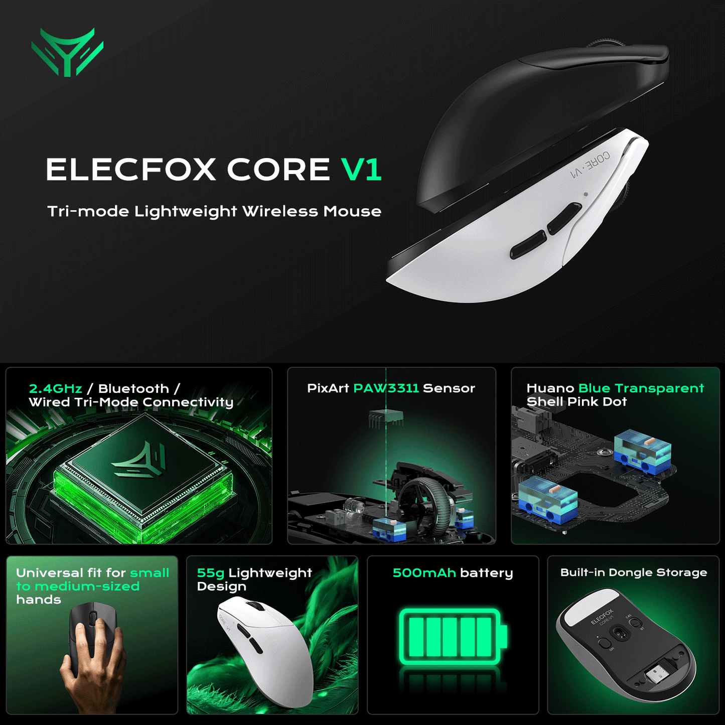 Elecfox Core V1 Tri-mode Wireless Gaming Mouse