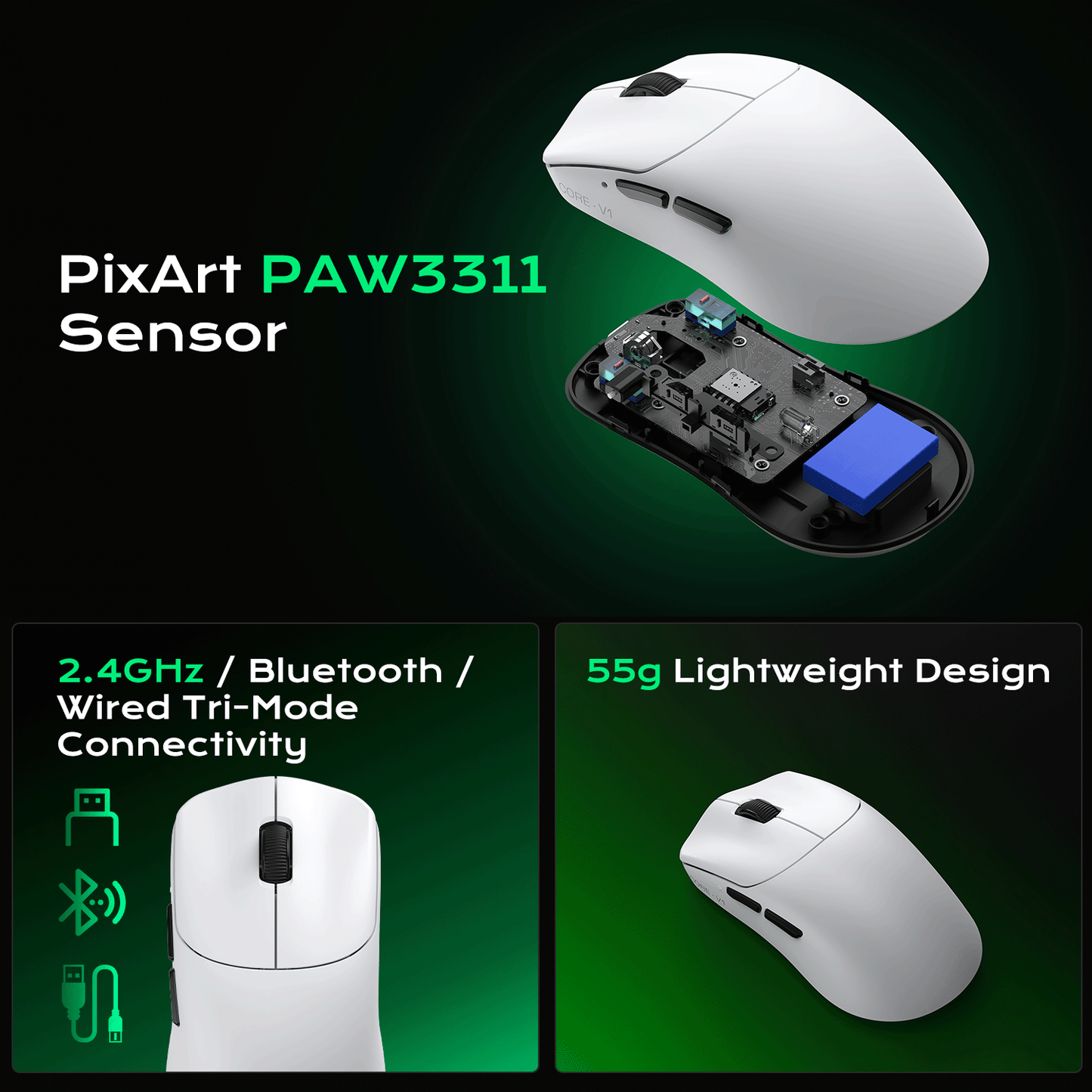 Elecfox Core V1 Tri-mode Wireless Gaming Mouse