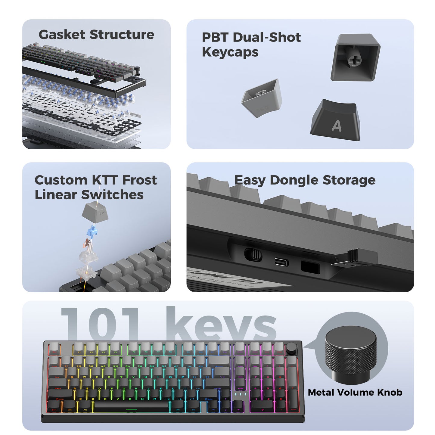 LUMI 101 Mechanical Keyboard Wired & Wireless Bluetooth RGB Tri-Mode Gaming Keyboard