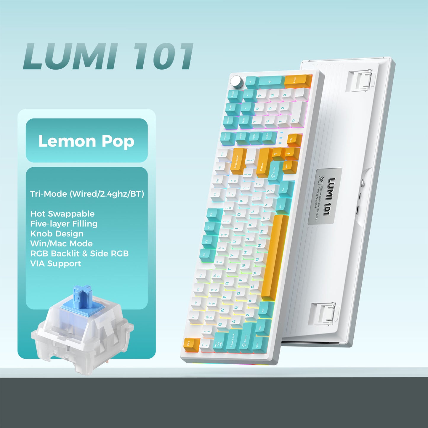 LUMI 101 Mechanical Keyboard Wired & Wireless Bluetooth RGB Tri-Mode Gaming Keyboard
