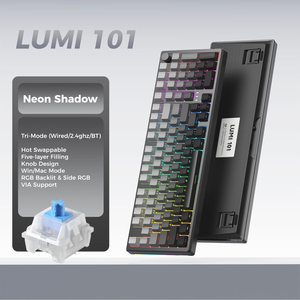 LUMI 101 Mechanical Keyboard Wired & Wireless Bluetooth RGB Tri-Mode G ...
