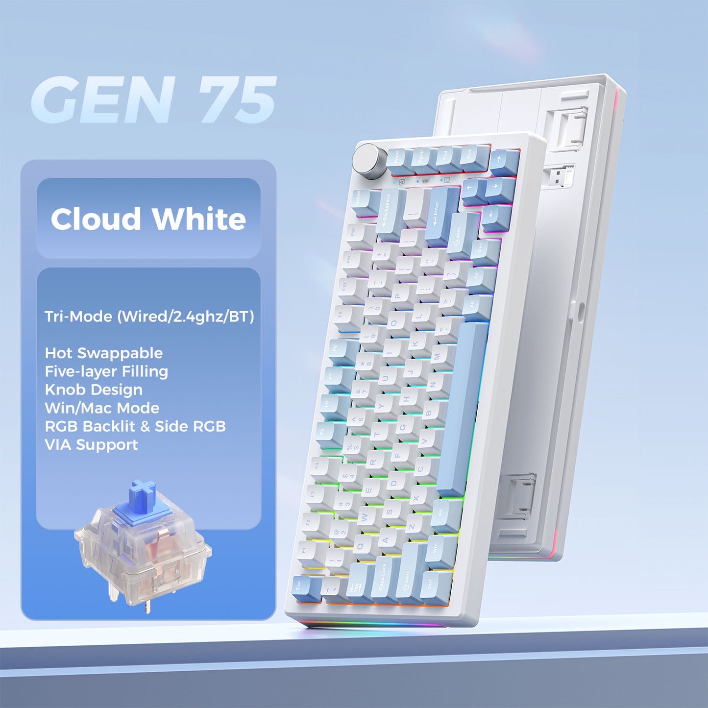 GEN 75 Mechanical Keyboard Wired & Wireless Bluetooth RGB Tri-Mode Gaming Keyboard