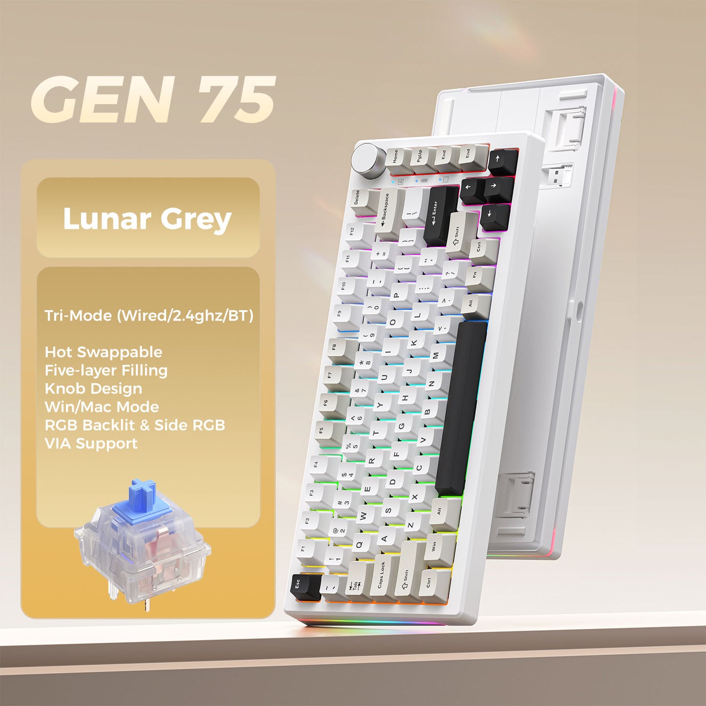 GEN 75 Mechanical Keyboard Wired & Wireless Bluetooth RGB Tri-Mode Gaming Keyboard