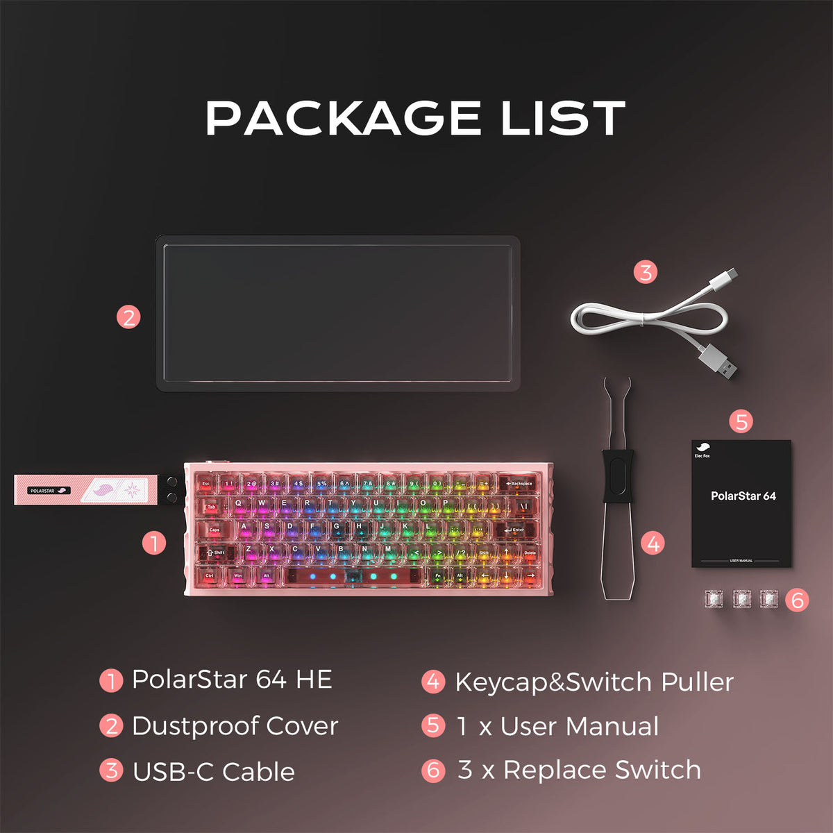 PolarStar 64 HE - 60% Wired Hall Effect RGB Aluminum Gaming Keyboard